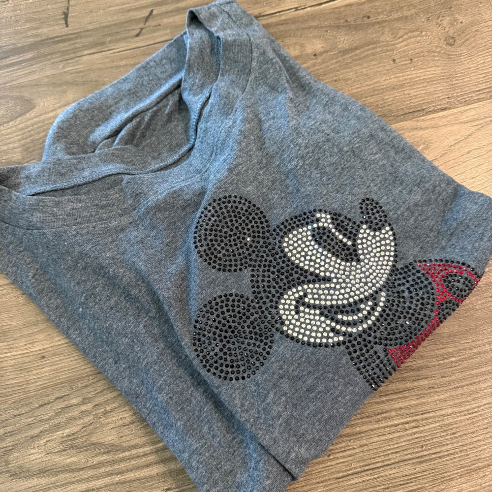 Disney Parks Mickey Mouse Rhinestone Gray Dolman Sleeve Pullover Top Small